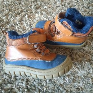 🔴 2/$20 Toddler Snow winter casual boots faux fur lined size 4 brown navy blue